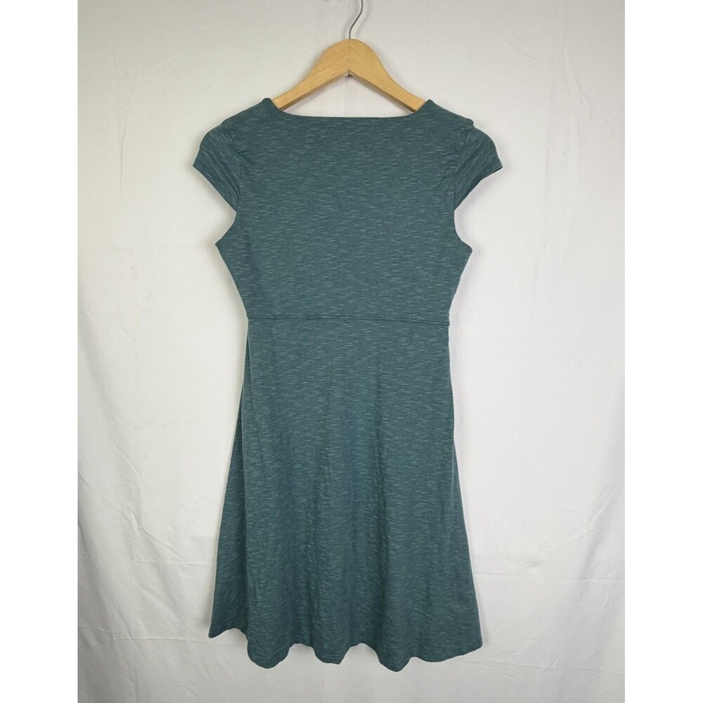 Toad&Co Rosemarie Dress Small Heather Teal V Neck Zip Pocket Organic Cotton EUC - Picture 3 of 8